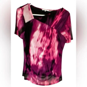 Calvin Klein short sleeve asymmetrical neck purple and pink top NWT